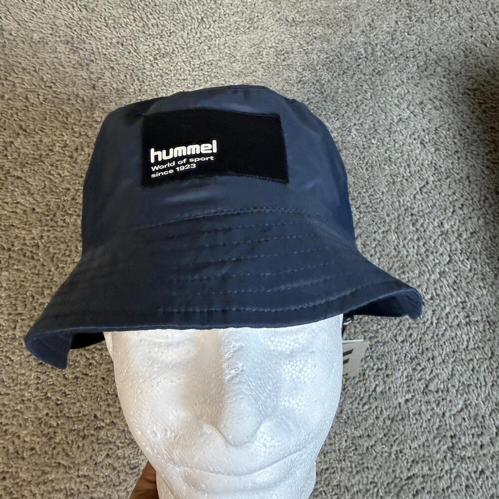 Hummel Hat Bucket Boys One Size Blue Water Resistant Taffeta Logo Activewear